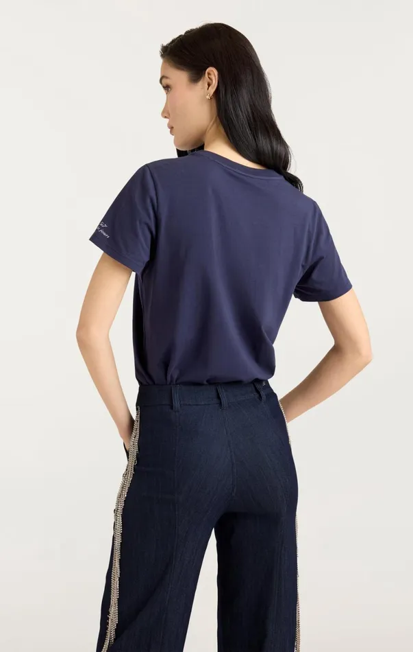 Women Tees and Pullovers Cinq Sept Sequined Bonjour Tee Navywhite
