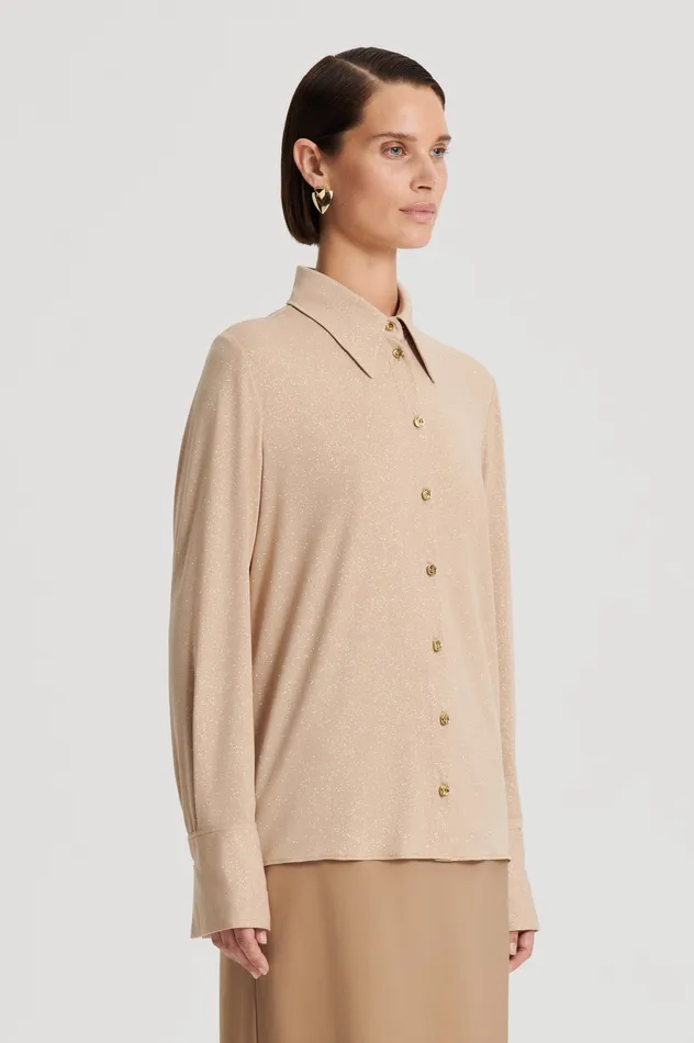 Women TINSEL SHIRT CHAMPAGNE Tops Scanlan Theodore Women TINSEL SHIRT CHAMPAGNE Tops Scanlan Theodore