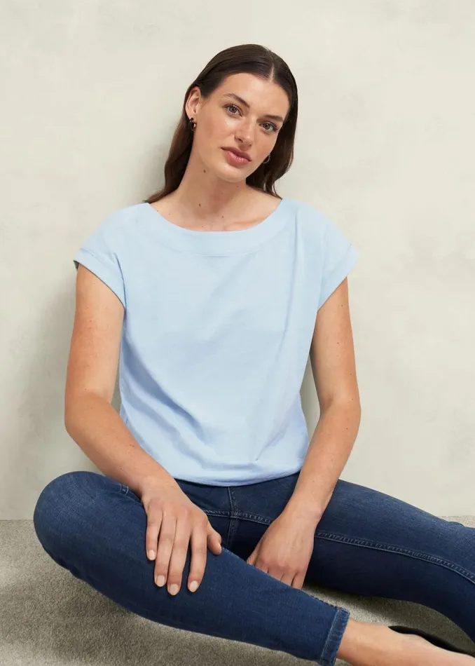 Women Tops Hobbs Alycia Cotton Slub TShirt Pale Blue