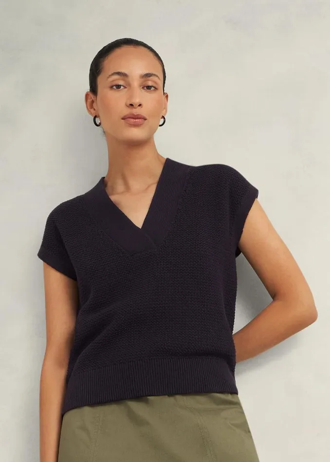Women Tops Hobbs Ariel Cotton Knitted Top Hobbs Navy