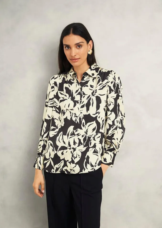 Women Tops Hobbs Askham Shirt Black Cream