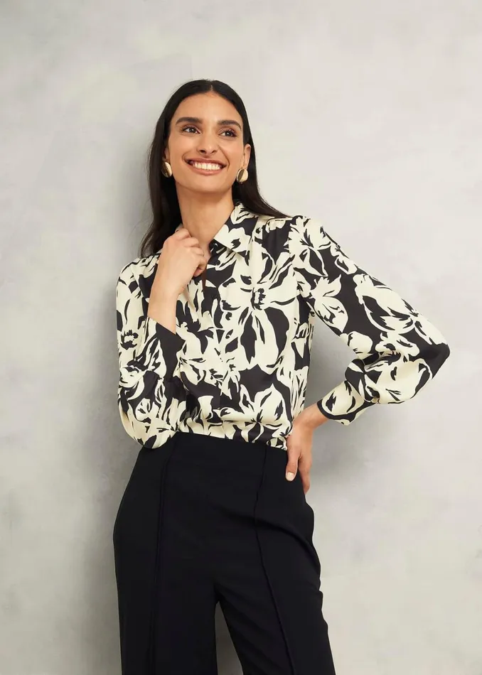 Women Tops Hobbs Askham Shirt Black Cream