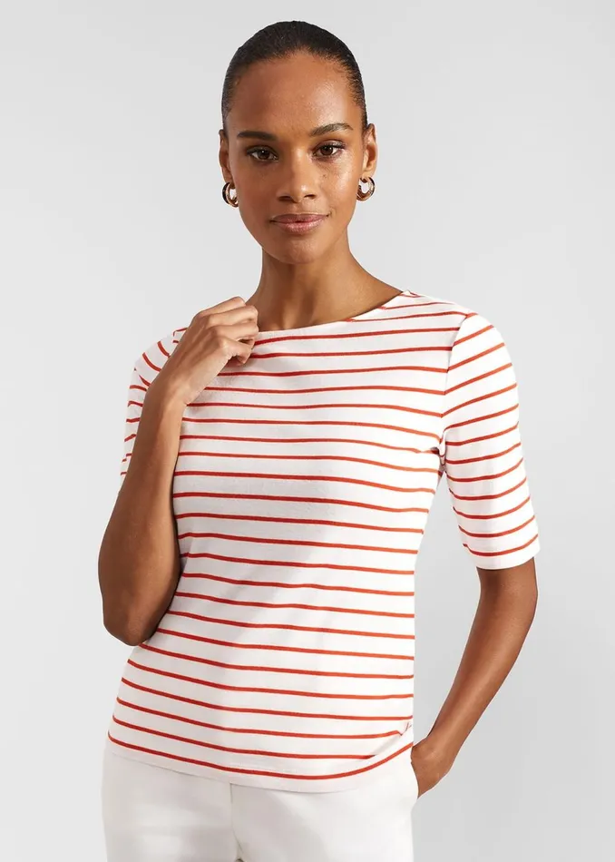 Women Tops Hobbs Katie Cotton Button Back Top White Red