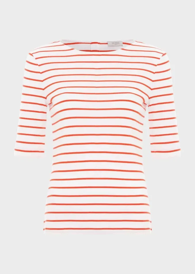 Women Tops Hobbs Katie Cotton Button Back Top White Red