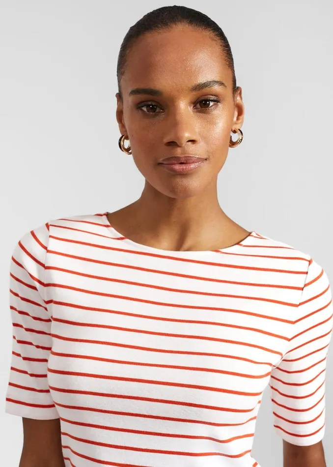 Women Tops Hobbs Katie Cotton Button Back Top White Red