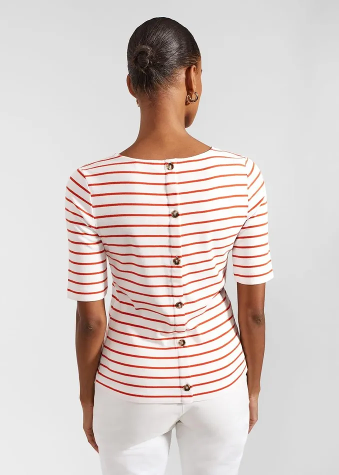Women Tops Hobbs Katie Cotton Button Back Top White Red