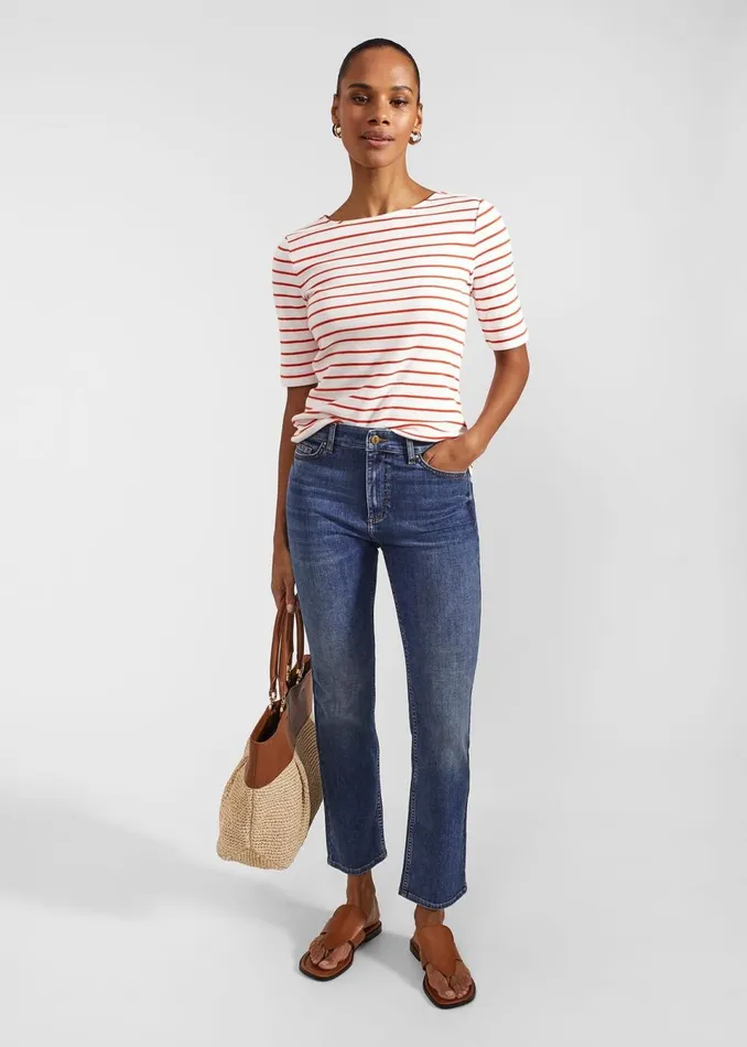 Women Tops Hobbs Katie Cotton Button Back Top White Red