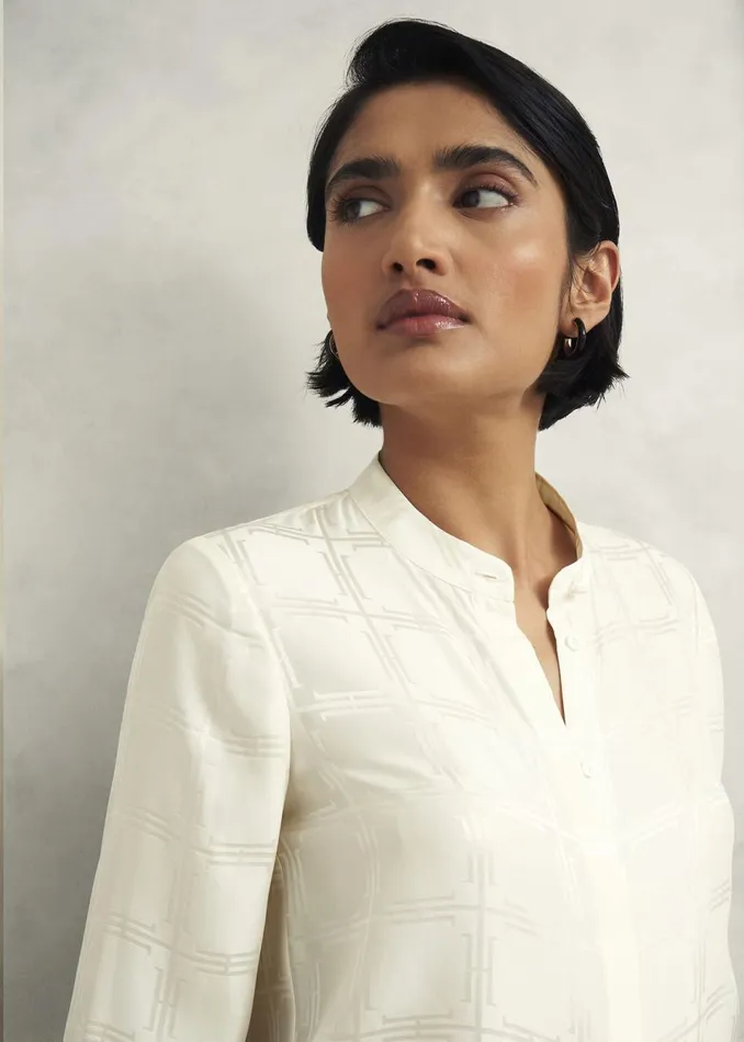 Women Tops Hobbs Sloane Silk Blouse Ivory