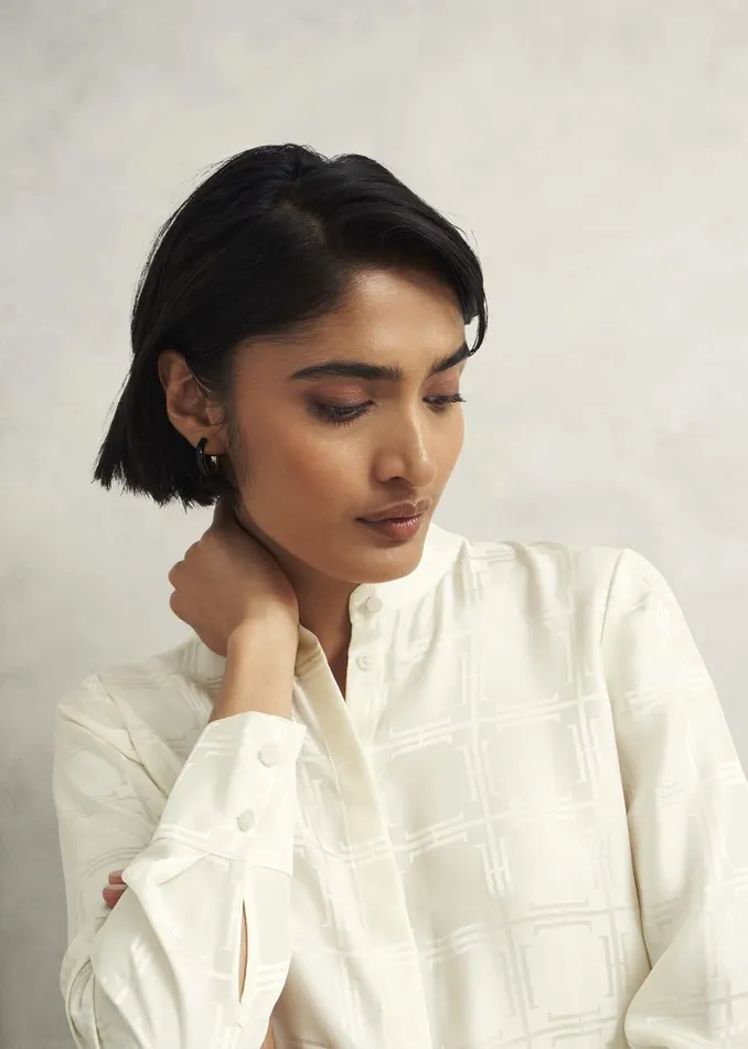 Women Tops Hobbs Sloane Silk Blouse Ivory