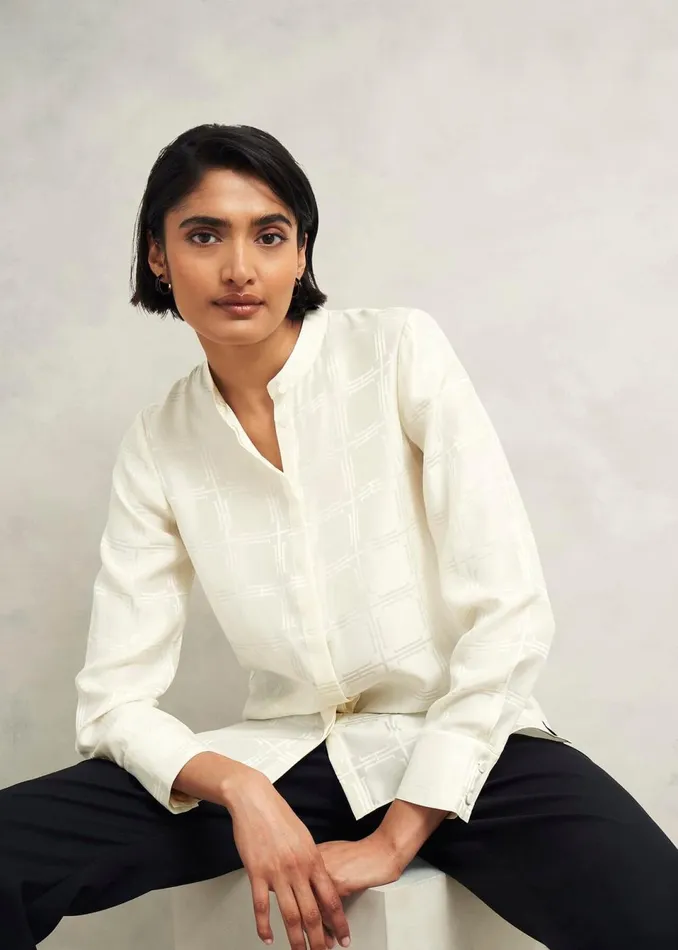 Women Tops Hobbs Sloane Silk Blouse Ivory