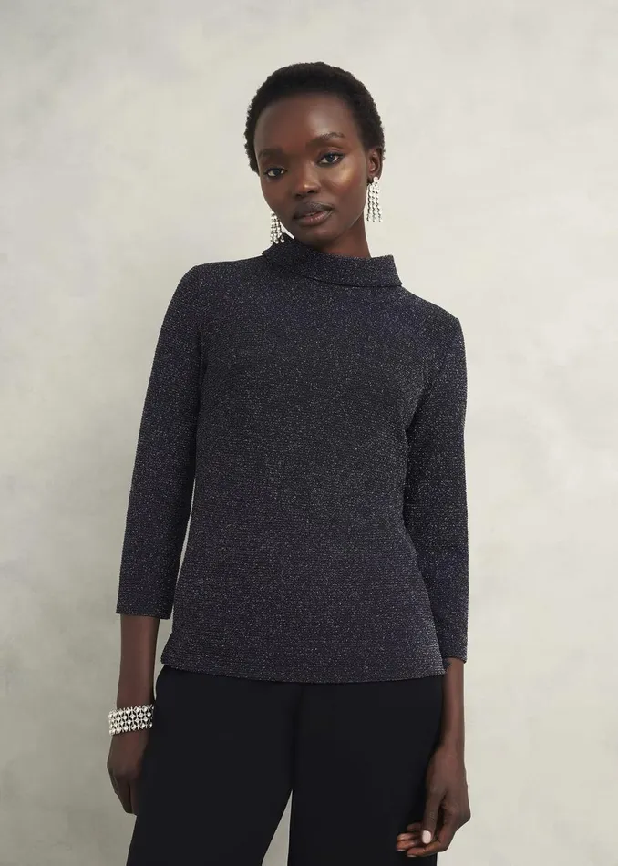 Women Tops Hobbs Tali Sparkle Top Black Silver