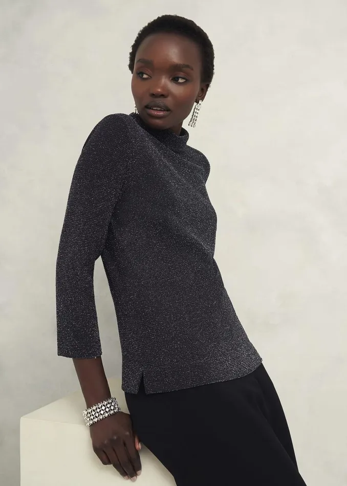 Women Tops Hobbs Tali Sparkle Top Black Silver