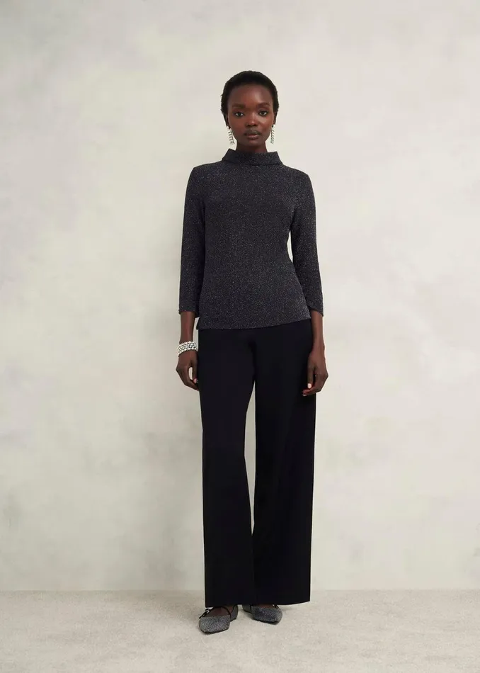 Women Tops Hobbs Tali Sparkle Top Black Silver