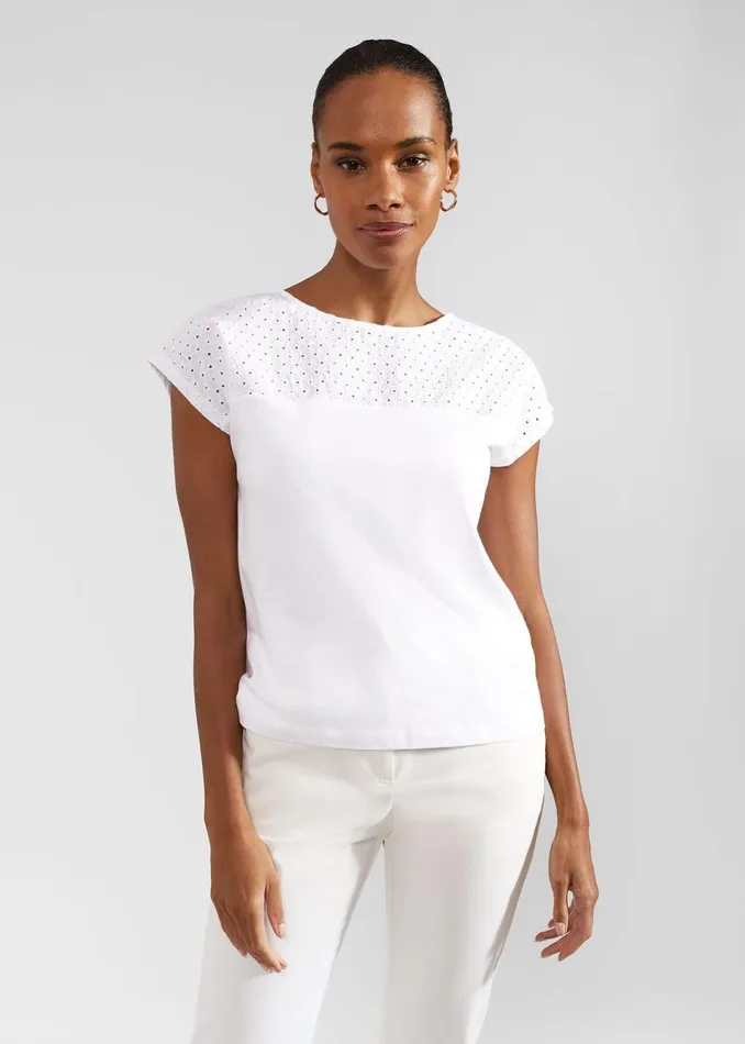 Women Tops Hobbs Thea Cotton Broderie Top White