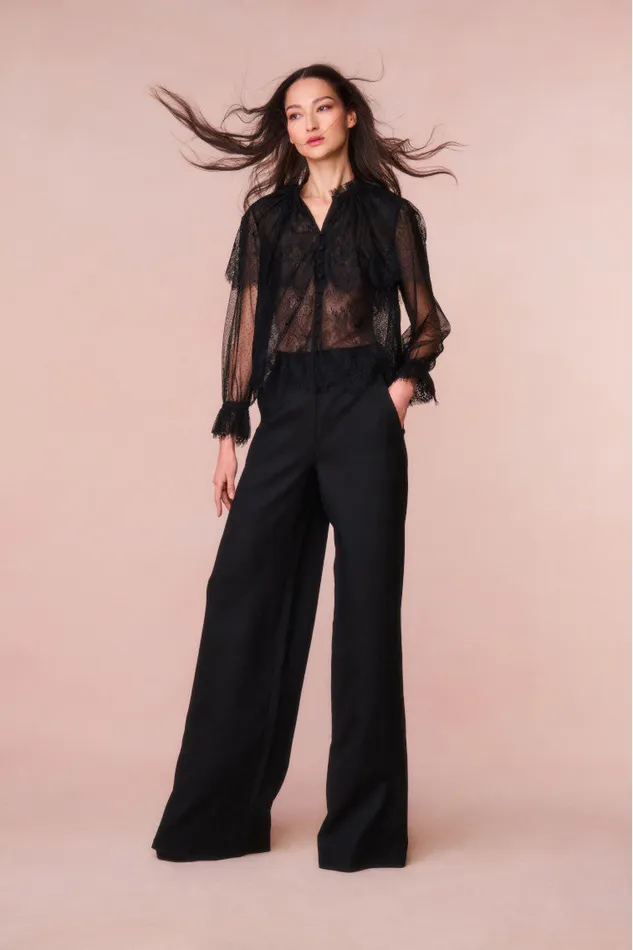 Women Tops LoveShackFancy Duquette Sheer Lace Top Black