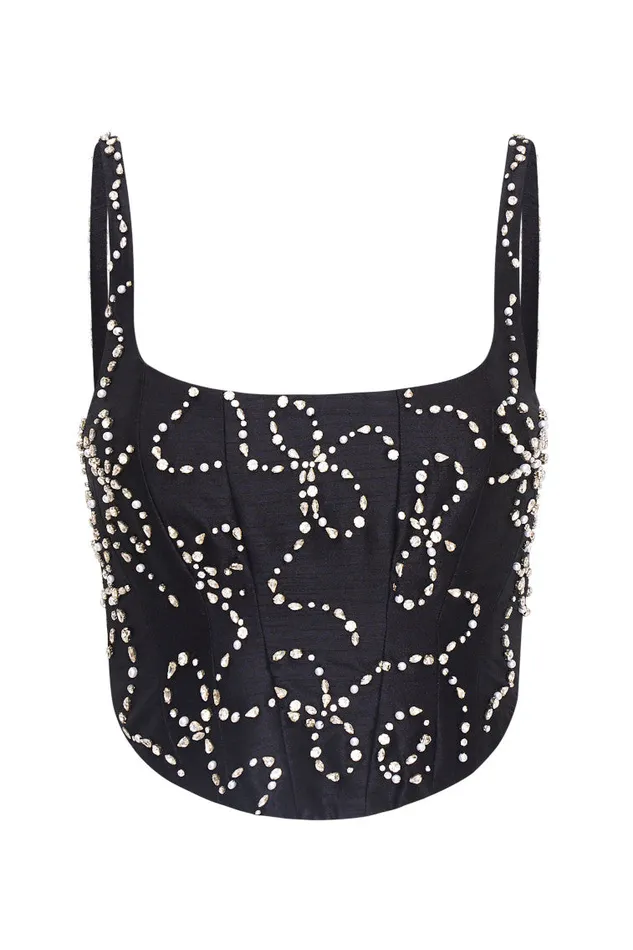 Women Tops LoveShackFancy Glorianna Embellished Corset Top Black