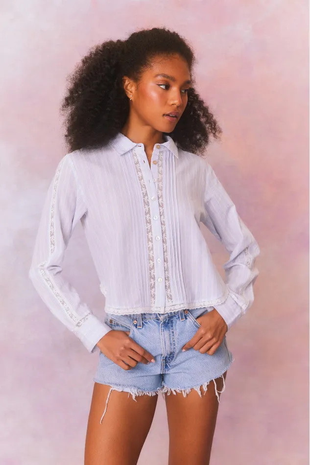 Women Tops LoveShackFancy Rosaway Cotton Stripe Top Vintage Voyage