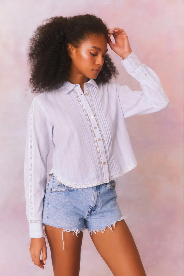 Women Tops LoveShackFancy Rosaway Cotton Stripe Top Vintage Voyage