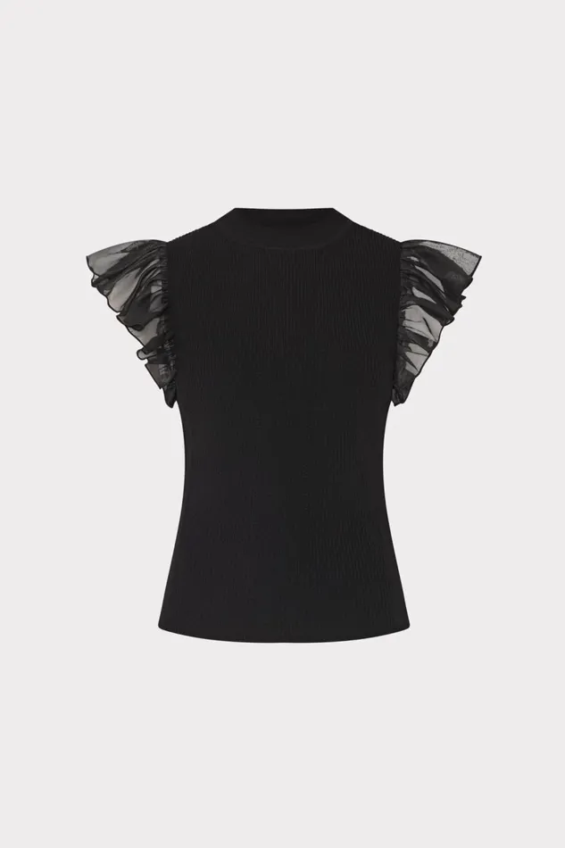 Women Tops Milly Chiffon Flutter Sleeve Knit Top Black