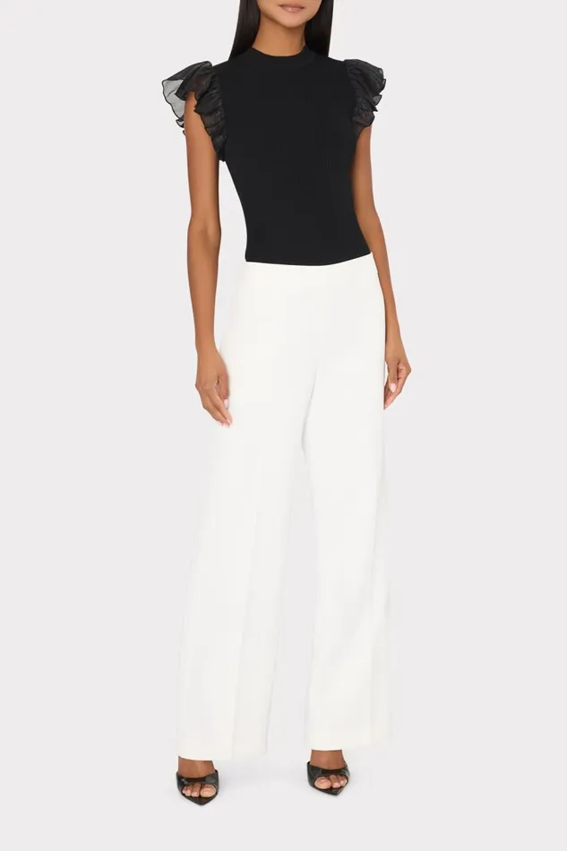 Women Tops Milly Chiffon Flutter Sleeve Knit Top Black Women Tops Milly Chiffon Flutter Sleeve Knit Top Black
