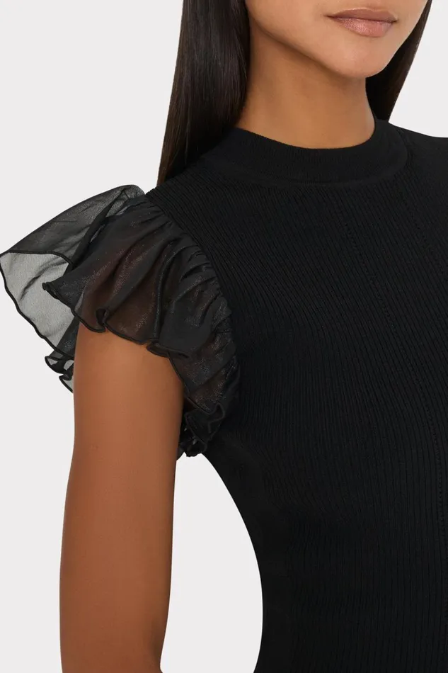 Women Tops Milly Chiffon Flutter Sleeve Knit Top Black Women Tops Milly Chiffon Flutter Sleeve Knit Top Black