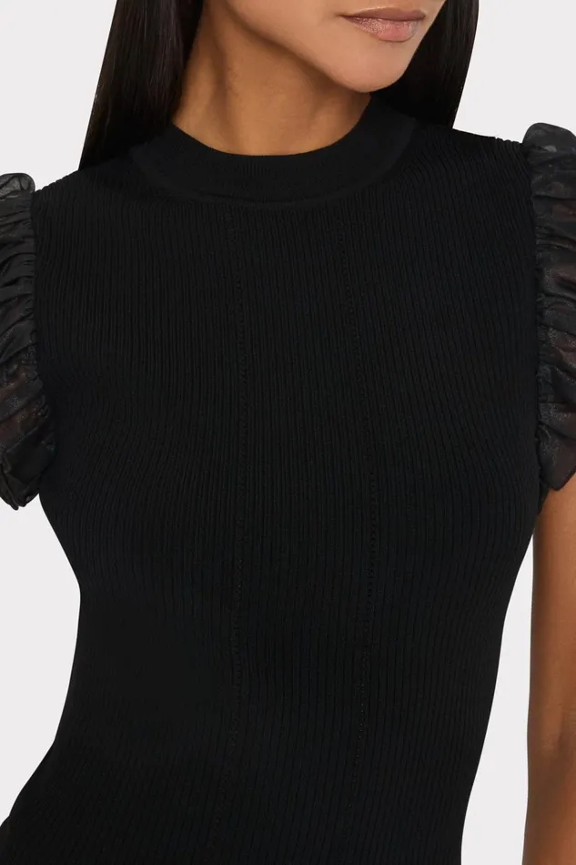 Women Tops Milly Chiffon Flutter Sleeve Knit Top Black Women Tops Milly Chiffon Flutter Sleeve Knit Top Black