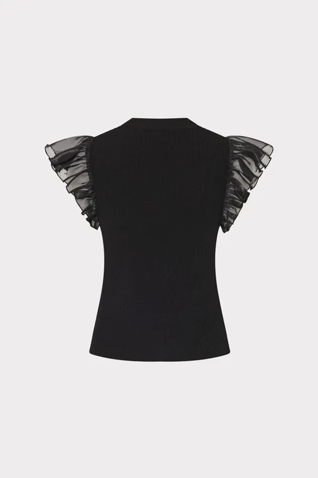 Women Tops Milly Chiffon Flutter Sleeve Knit Top Black Women Tops Milly Chiffon Flutter Sleeve Knit Top Black