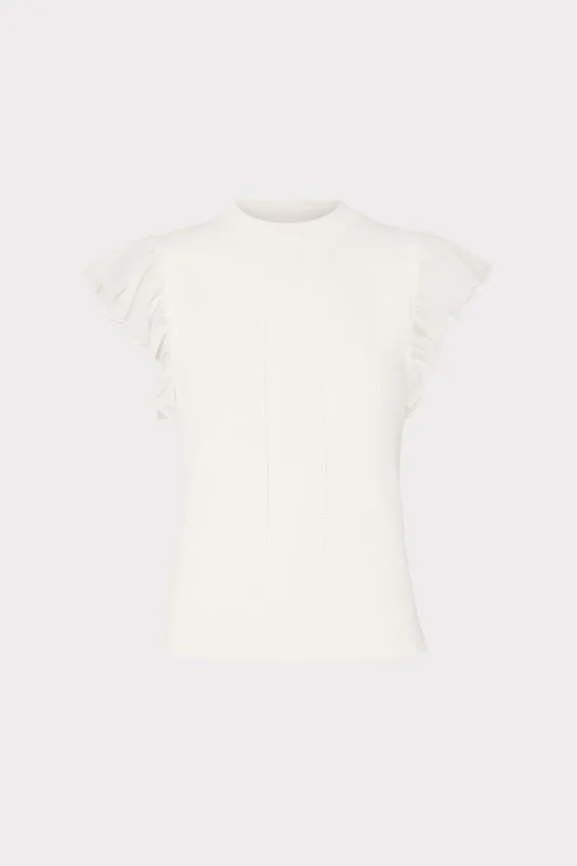 Women Tops Milly Chiffon Flutter Sleeve Knit Top Ecru