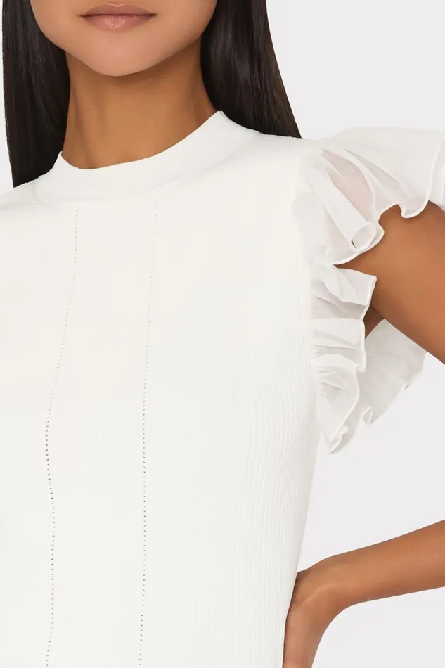 Women Tops Milly Chiffon Flutter Sleeve Knit Top Ecru Women Tops Milly Chiffon Flutter Sleeve Knit Top Ecru