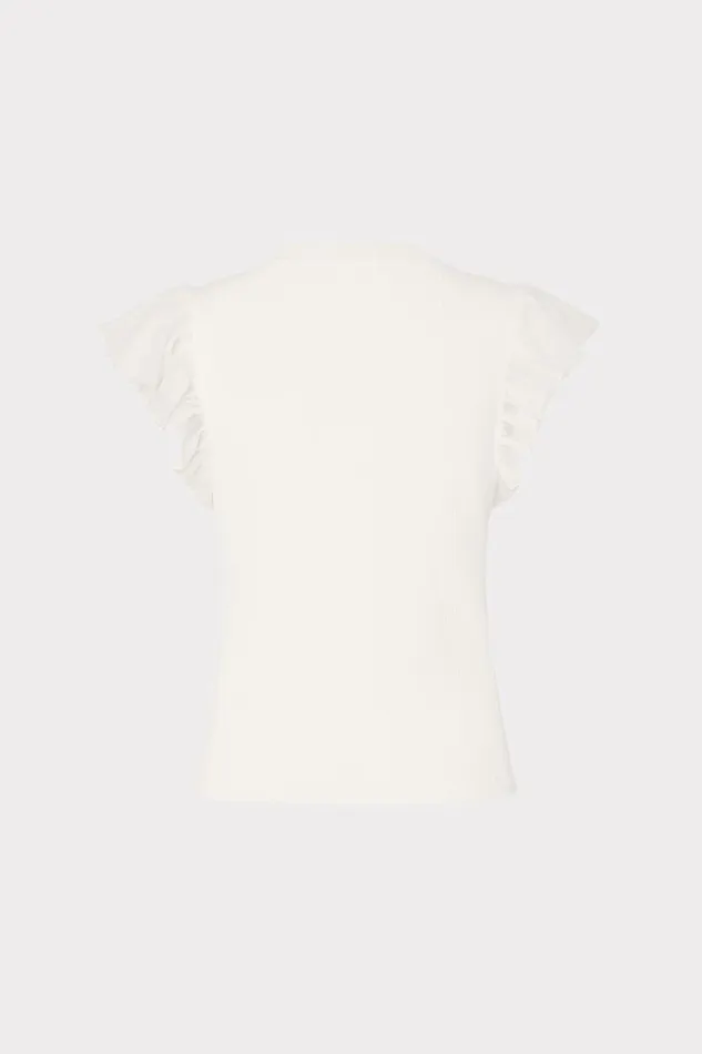 Women Tops Milly Chiffon Flutter Sleeve Knit Top Ecru Women Tops Milly Chiffon Flutter Sleeve Knit Top Ecru