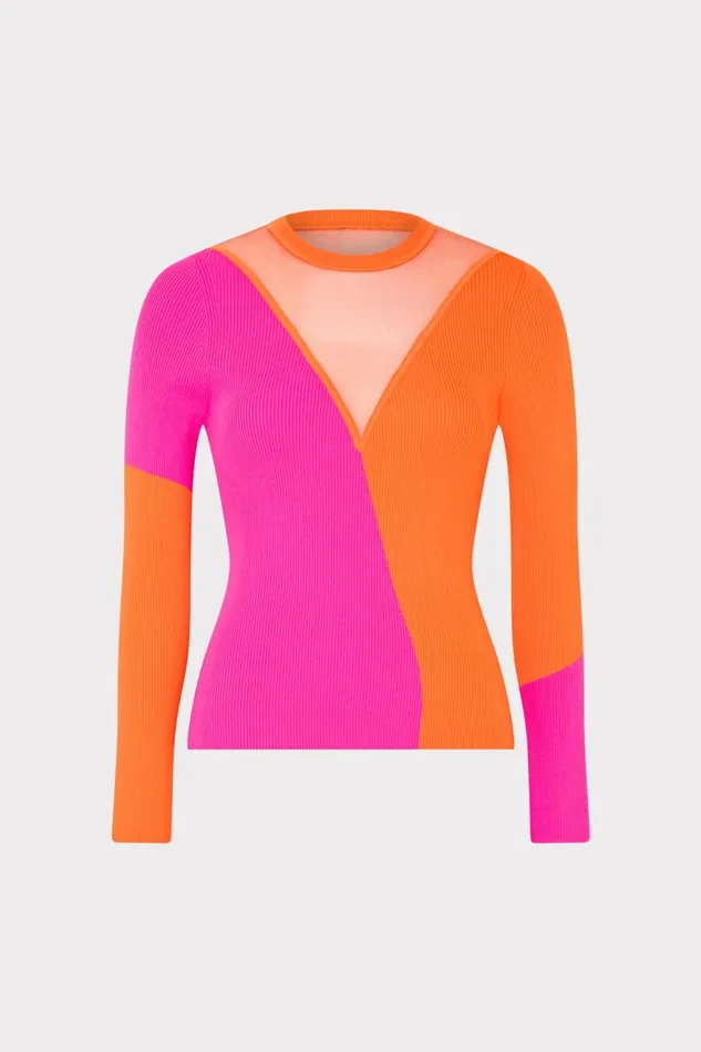 Women Tops Milly Color Block Sheer Graphic Crewneck Coralpink