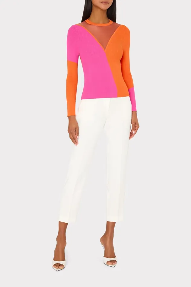 Women Tops Milly Color Block Sheer Graphic Crewneck Coralpink Women Tops Milly Color Block Sheer Graphic Crewneck Coralpink