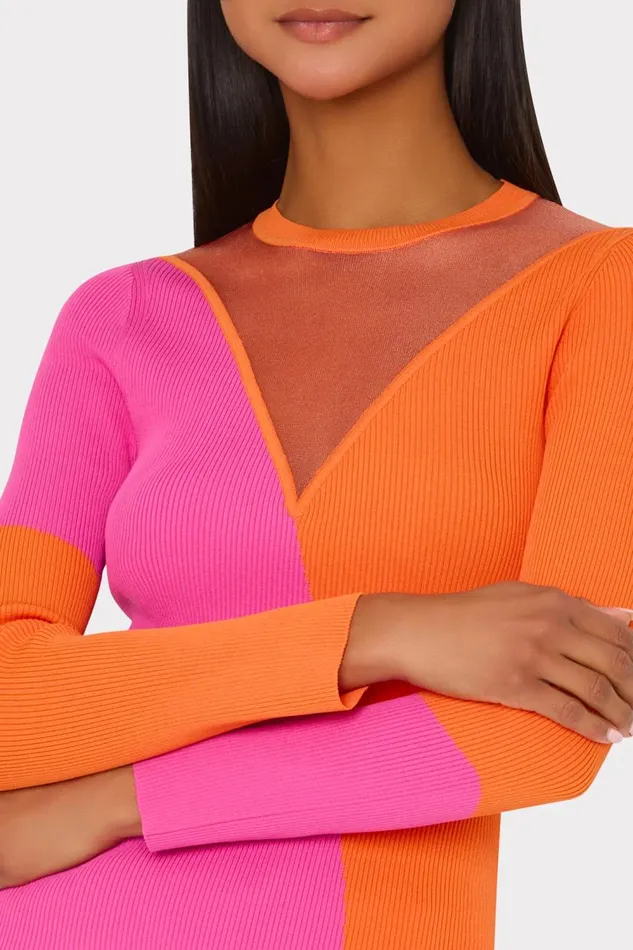 Women Tops Milly Color Block Sheer Graphic Crewneck Coralpink Women Tops Milly Color Block Sheer Graphic Crewneck Coralpink