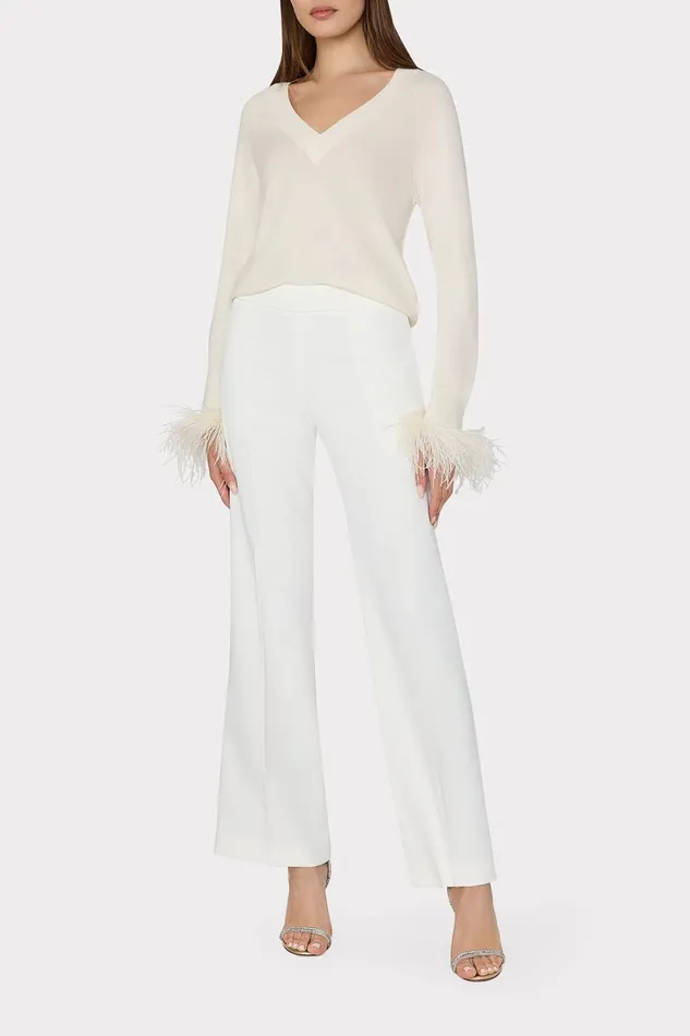 Women Tops Milly Feather Cuff VNeck Sweater Ecru Women Tops Milly Feather Cuff VNeck Sweater Ecru