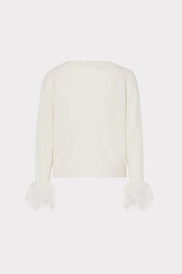 Women Tops Milly Feather Cuff VNeck Sweater Ecru Women Tops Milly Feather Cuff VNeck Sweater Ecru