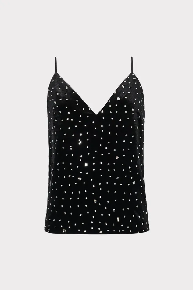 Women Tops Milly Izzy Velvet Crystal Embellished Cami Blacksilver
