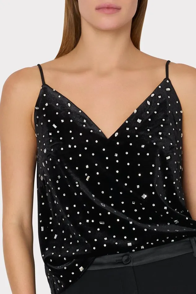 Women Tops Milly Izzy Velvet Crystal Embellished Cami Blacksilver