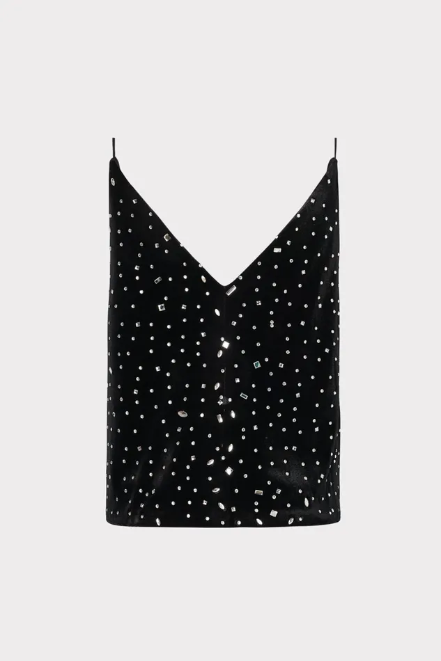 Women Tops Milly Izzy Velvet Crystal Embellished Cami Blacksilver