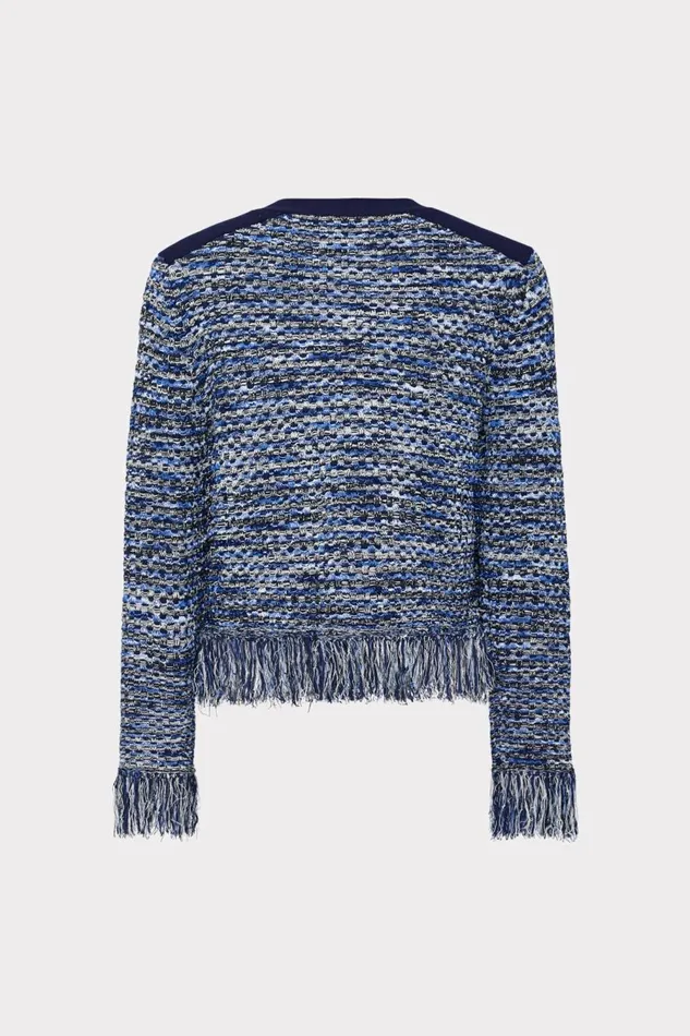 Women Tops Milly Kaia Textured Knit Cardigan Jacket Navy Multi