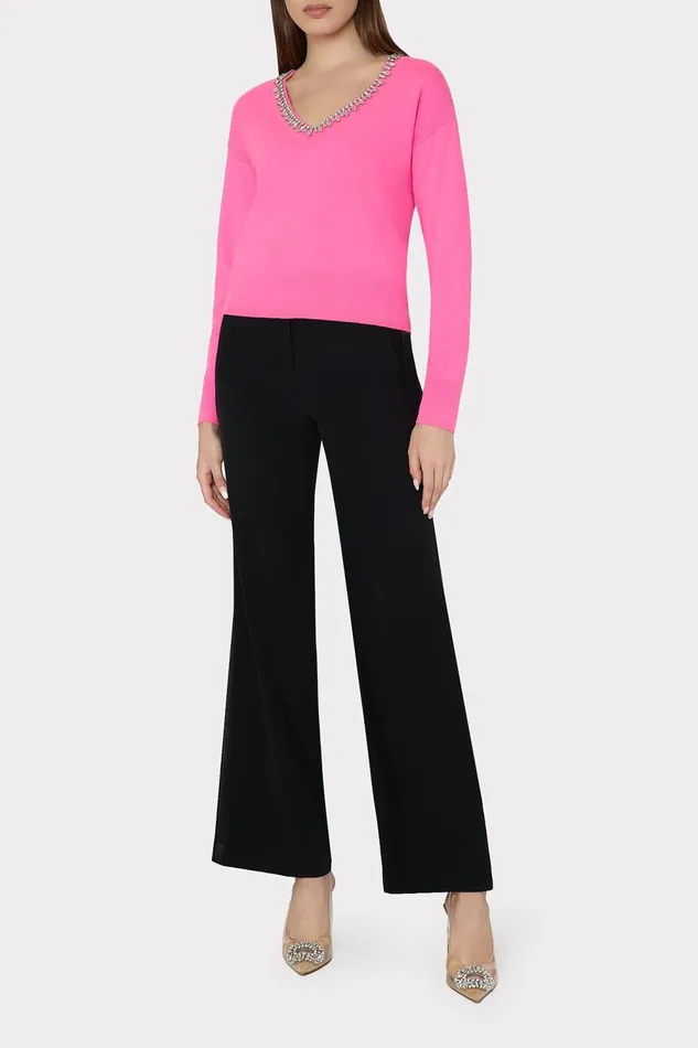Women Tops Milly Kalia Crystal VNeck Sweater Milly Pink Women Tops Milly Kalia Crystal VNeck Sweater Milly Pink