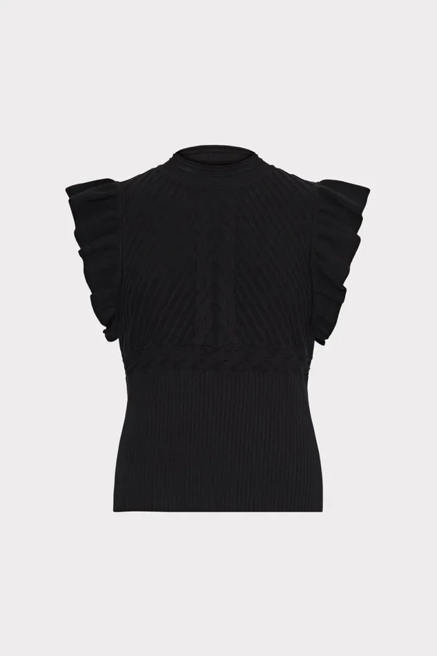 Women Tops Milly Kamila Flutter Sleeve Knit Top Black