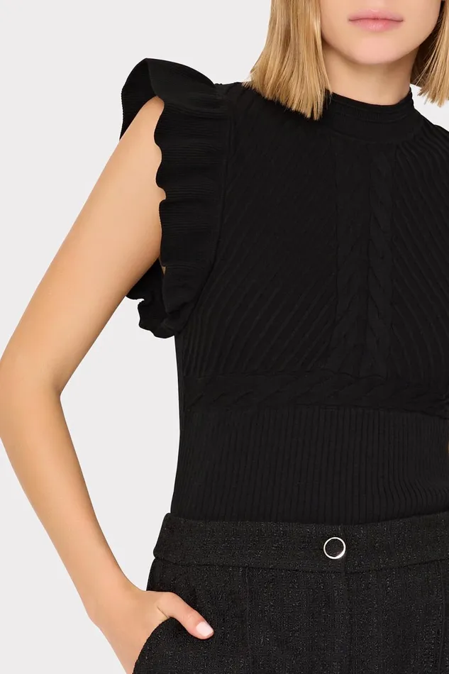 Women Tops Milly Kamila Flutter Sleeve Knit Top Black Women Tops Milly Kamila Flutter Sleeve Knit Top Black