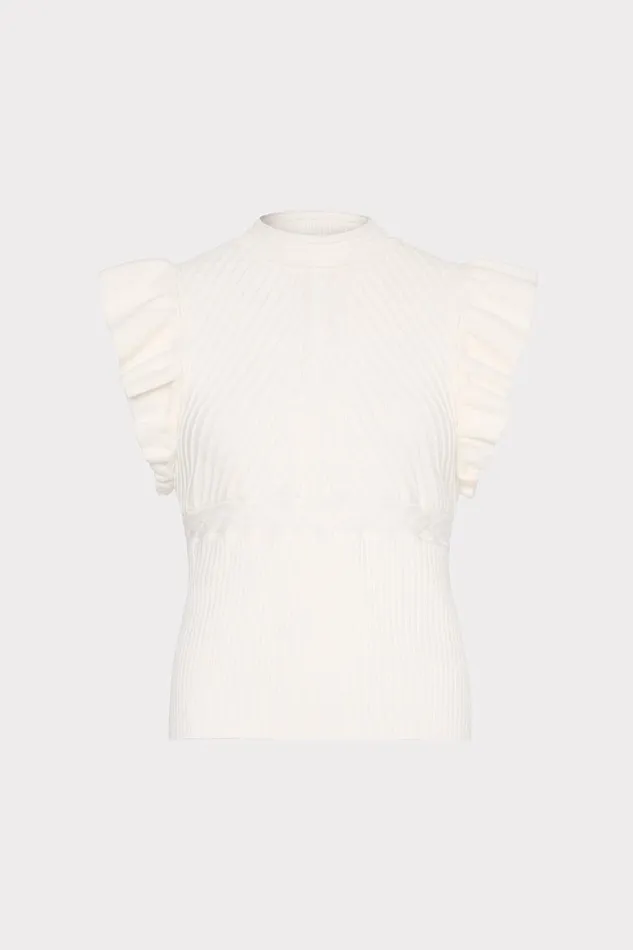 Women Tops Milly Kamila Flutter Sleeve Knit Top Ecru
