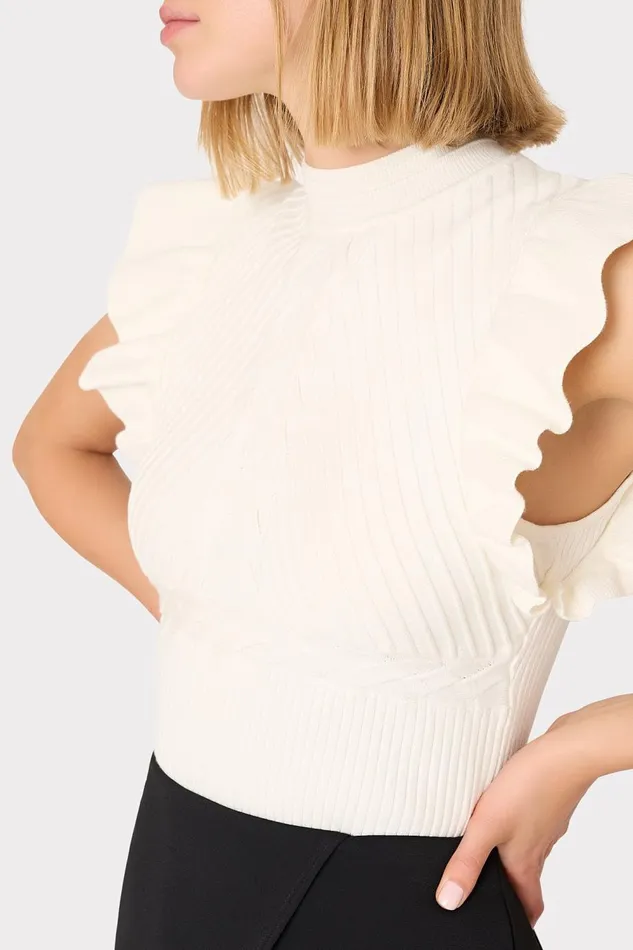 Women Tops Milly Kamila Flutter Sleeve Knit Top Ecru