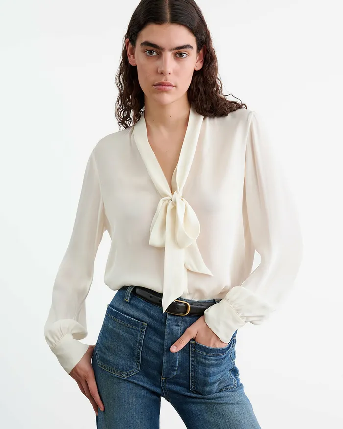 Women Tops Nili Lotan CARINA SILK BLOUSE Ivory