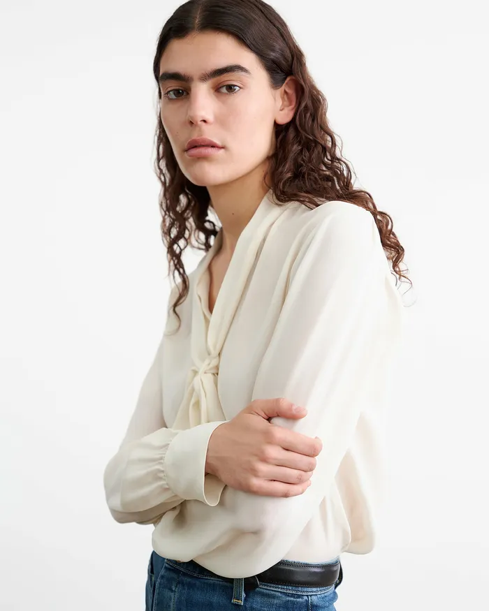 Women Tops Nili Lotan CARINA SILK BLOUSE Ivory