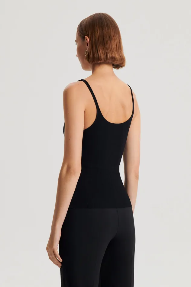 Women Tops Scanlan Theodore CREPE KNIT RIB SINGLET BLACK Women Tops Scanlan Theodore CREPE KNIT RIB SINGLET BLACK