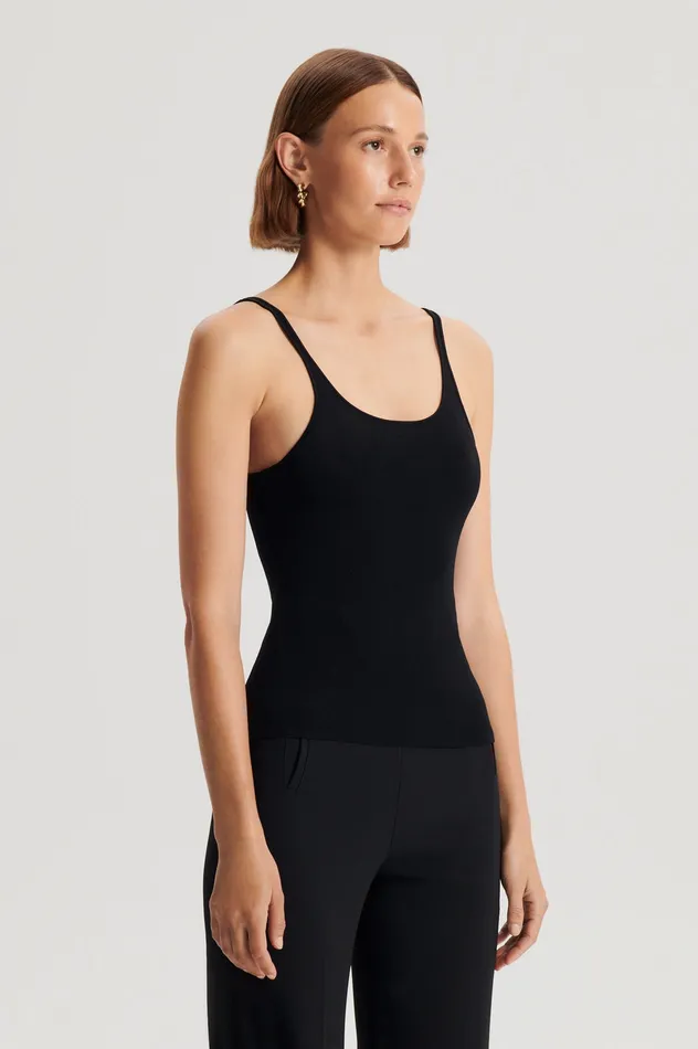 Women Tops Scanlan Theodore CREPE KNIT RIB SINGLET BLACK Women Tops Scanlan Theodore CREPE KNIT RIB SINGLET BLACK