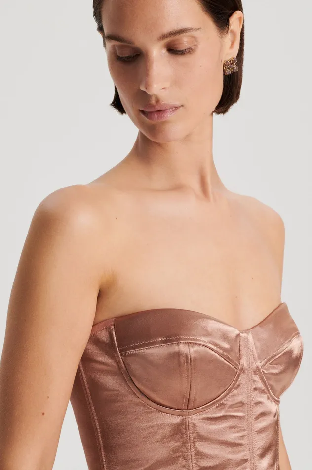 Women Tops Scanlan Theodore FRENCH SATIN BUSTIER CINNAMON Women Tops Scanlan Theodore FRENCH SATIN BUSTIER CINNAMON