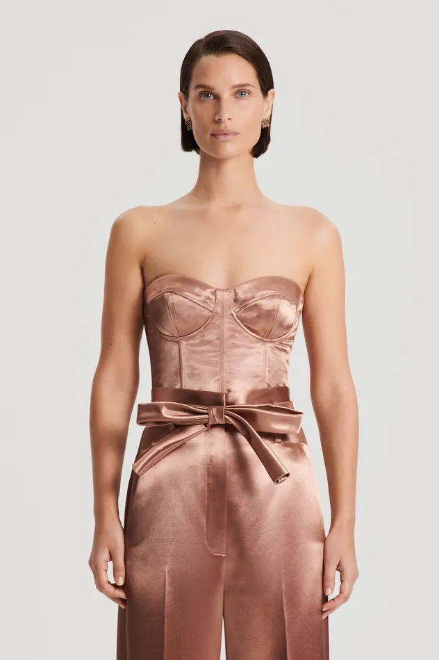 Women Tops Scanlan Theodore FRENCH SATIN BUSTIER CINNAMON Women Tops Scanlan Theodore FRENCH SATIN BUSTIER CINNAMON